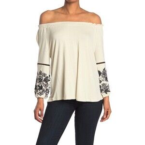 LIV Los Angeles Embroidered Off-the-shoulder Peasant Blouse In White size M